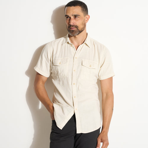 Mens Leeds Cotton Gauze Short Sleeve Shirt MWTP0017 Bone