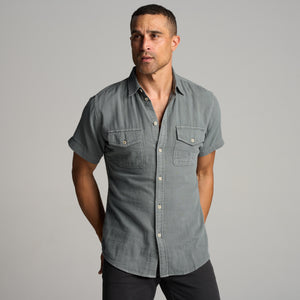 Mens Leeds Cotton Gauze Short Sleeve Shirt MWTP0017 Flint Gray