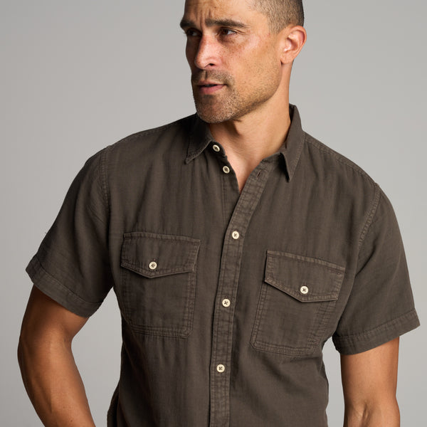 Mens Leeds Cotton Gauze Short Sleeve Shirt MWTP0017 Hickory