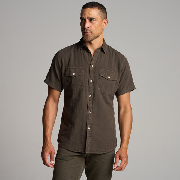 Mens Leeds Cotton Gauze Short Sleeve Shirt MWTP0017 Hickory