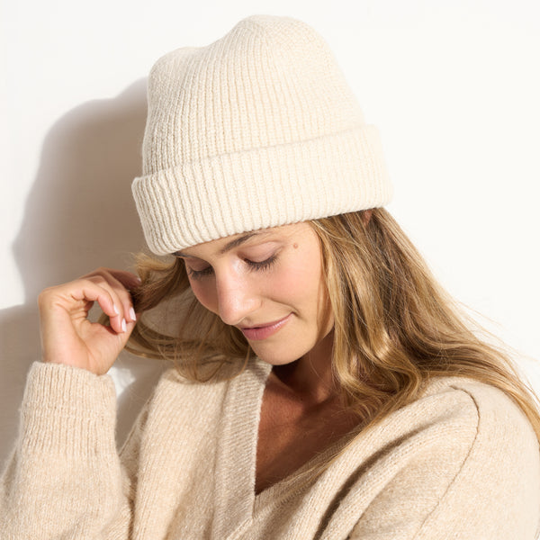 Womens Lennox Double-Rolled Beanie AWHA0005 Bone O S
