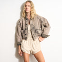 Womens Lewis Canvas Barn Bomber WWOW0008 Pebble Stone
