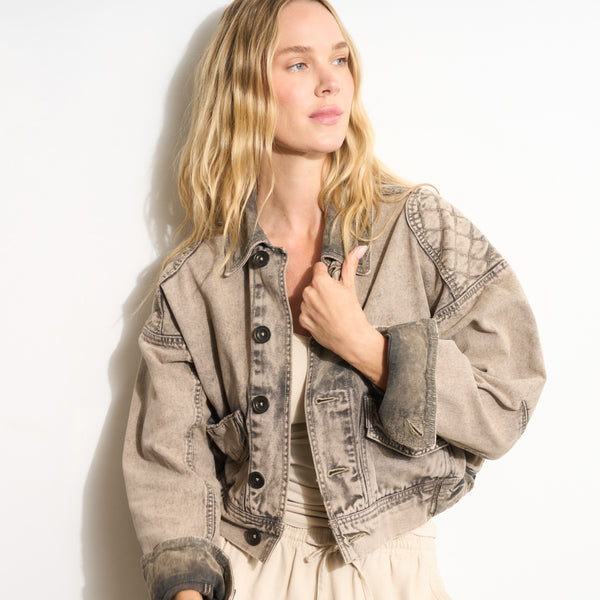 Womens Lewis Canvas Barn Bomber WWOW0008 Pebble Stone