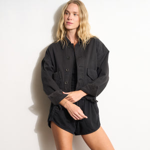 Womens Lewis Canvas Barn Bomber WWOW0008 Washed Black