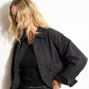 Womens Lewis Canvas Barn Bomber WWOW0008 Washed Black