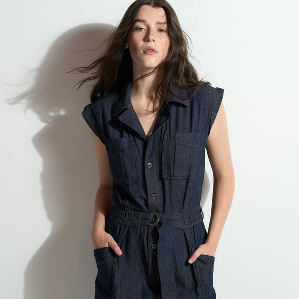 Womens Lincoln Japanese Fluid Denim Jumpsuit WWJR0003FD Raw Indigo