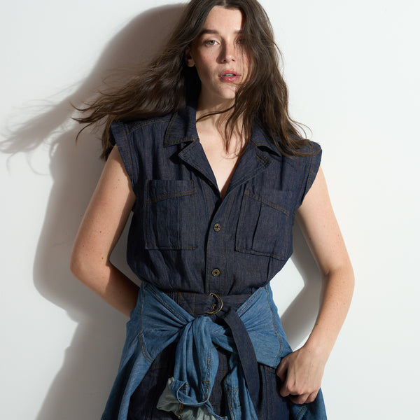 Womens Lincoln Japanese Fluid Denim Jumpsuit WWJR0003FD Raw Indigo