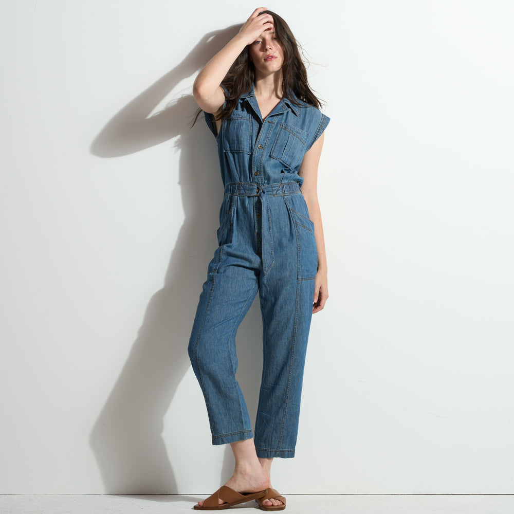 Womens Lincoln Japanese Fluid Denim Jumpsuit WWJR0003FD Vintage Blue