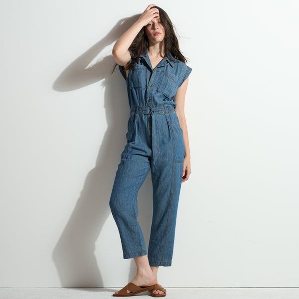Womens Lincoln Japanese Fluid Denim Jumpsuit WWJR0003FD Vintage Blue