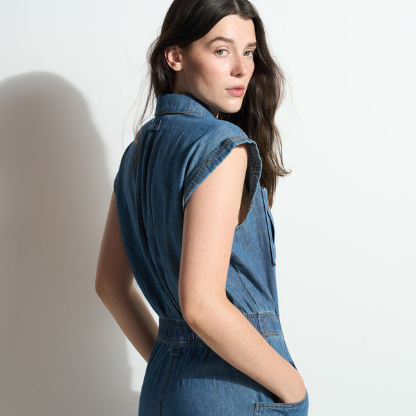 Womens Lincoln Japanese Fluid Denim Jumpsuit WWJR0003FD Vintage Blue