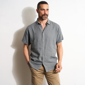 Mens Lyons Short Sleeve Linen Shirt MWTP0014 Flint Gray