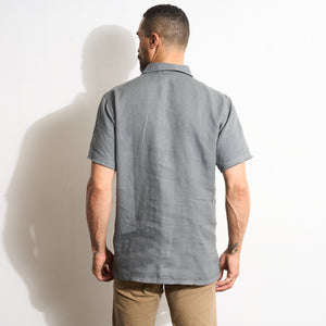 Mens Lyons Short Sleeve Linen Shirt MWTP0014 Flint Gray