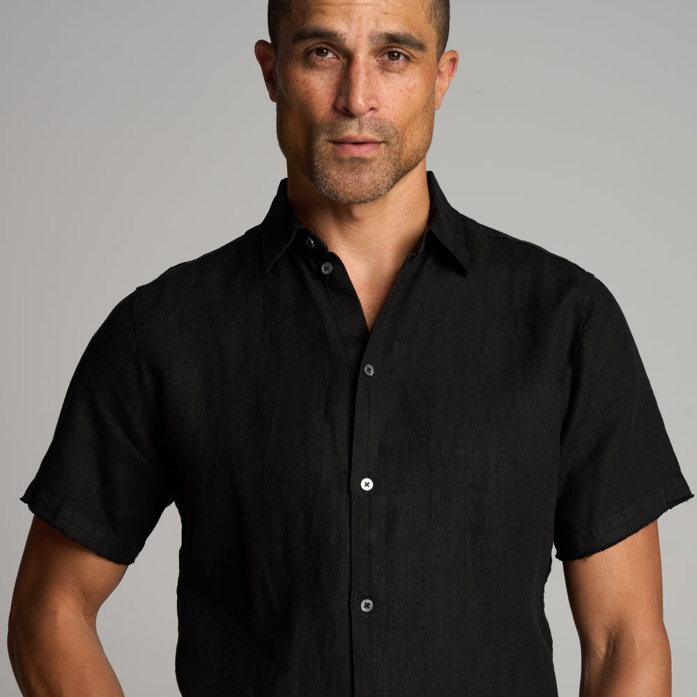 Mens Lyons Short Sleeve Linen Shirt MWTP0014 Black