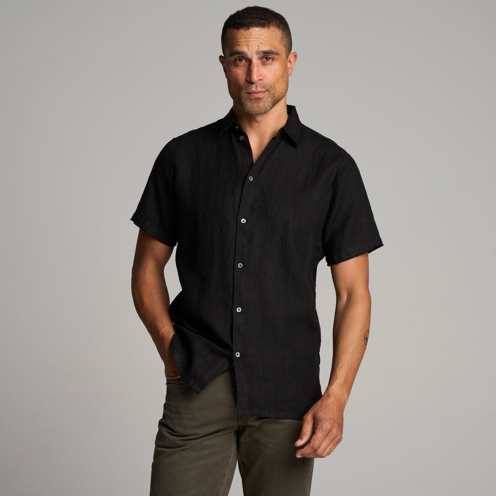 Mens Lyons Short Sleeve Linen Shirt MWTP0014 Black