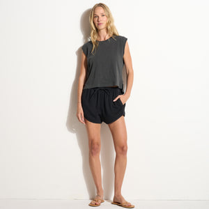 Womens Milo Drape Denim Twill Rec Short WWSR0005 Washed Black
