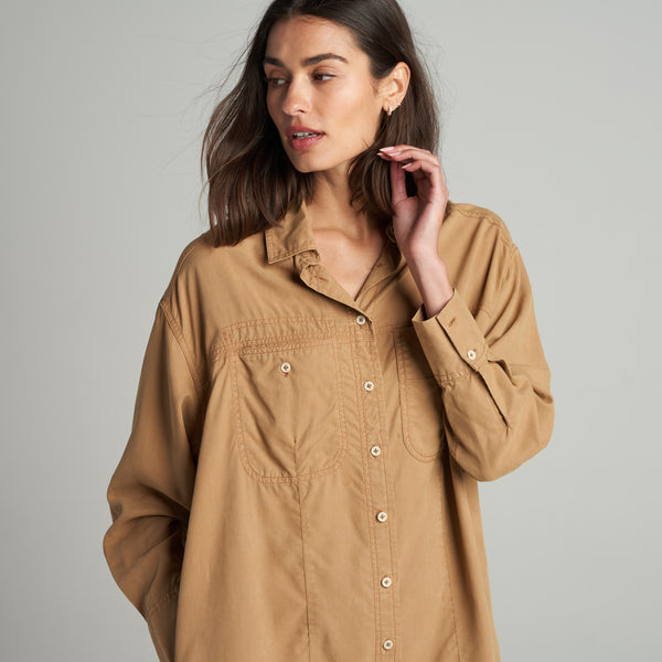 Womens Merritt Drape Twill Shirt Dress WWDR0003 Saddle Brown