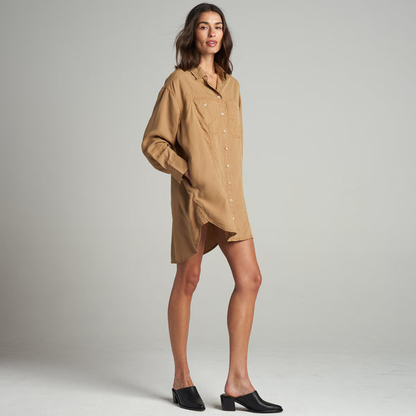 Womens Merritt Drape Twill Shirt Dress WWDR0003 Saddle Brown