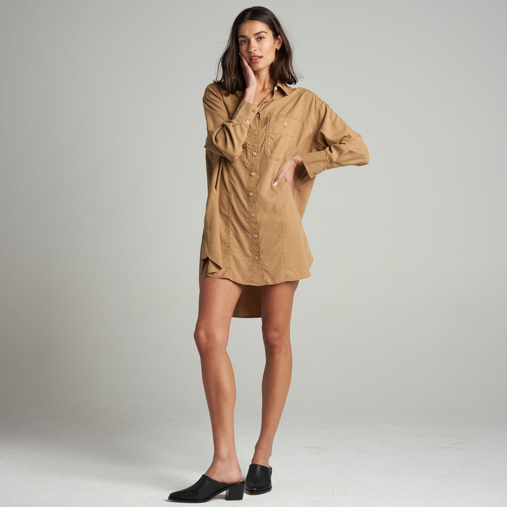 Womens Merritt Drape Twill Shirt Dress WWDR0003 Saddle Brown