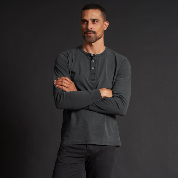 Mens Midland Long Sleeve Henley MKTP0017 Faded Black