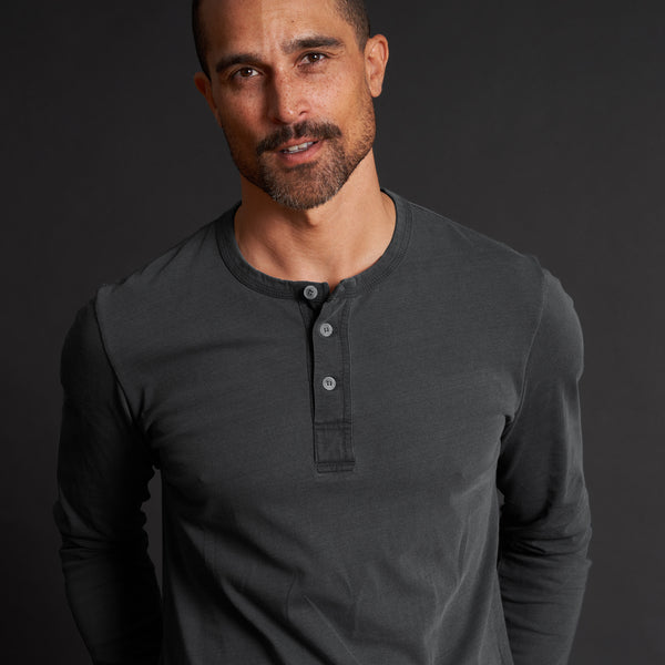 Mens Midland Long Sleeve Henley MKTP0017 Faded Black
