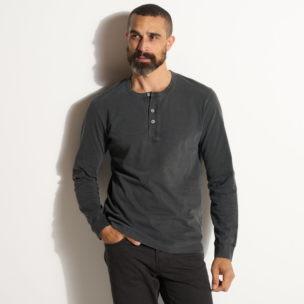 Mens Midland Long Sleeve Henley MKTP0017 Faded Black