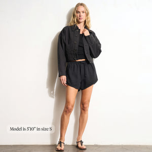 Womens Milo Drape Denim Twill Rec Short WWSR0005 Washed Black