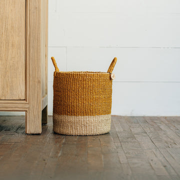 Mustard Floor Basket with Handle