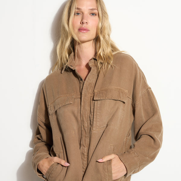 Womens Odette Drape Denim Twill Shirt Jacket WWOW0007 Drift