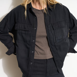 Womens Odette Drape Denim Twill Shirt Jacket WWOW0007 Washed Black