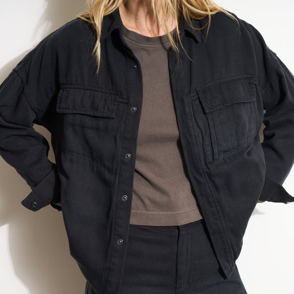 Womens Odette Drape Denim Twill Shirt Jacket WWOW0007 Washed Black