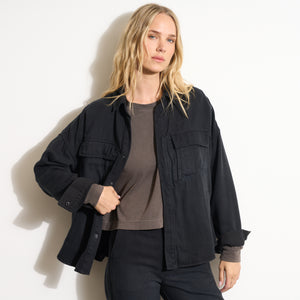 Womens Odette Drape Denim Twill Shirt Jacket WWOW0007 Washed Black