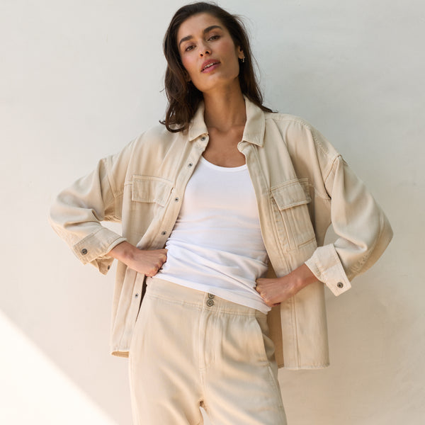 Womens Odette Drape Denim Twill Shirt Jacket WWOW0007 Bone