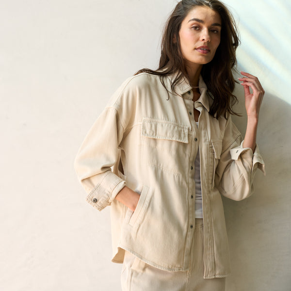 Womens Odette Drape Denim Twill Shirt Jacket WWOW0007 Bone