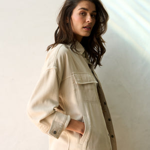 Womens Odette Drape Denim Twill Shirt Jacket WWOW0007 Bone