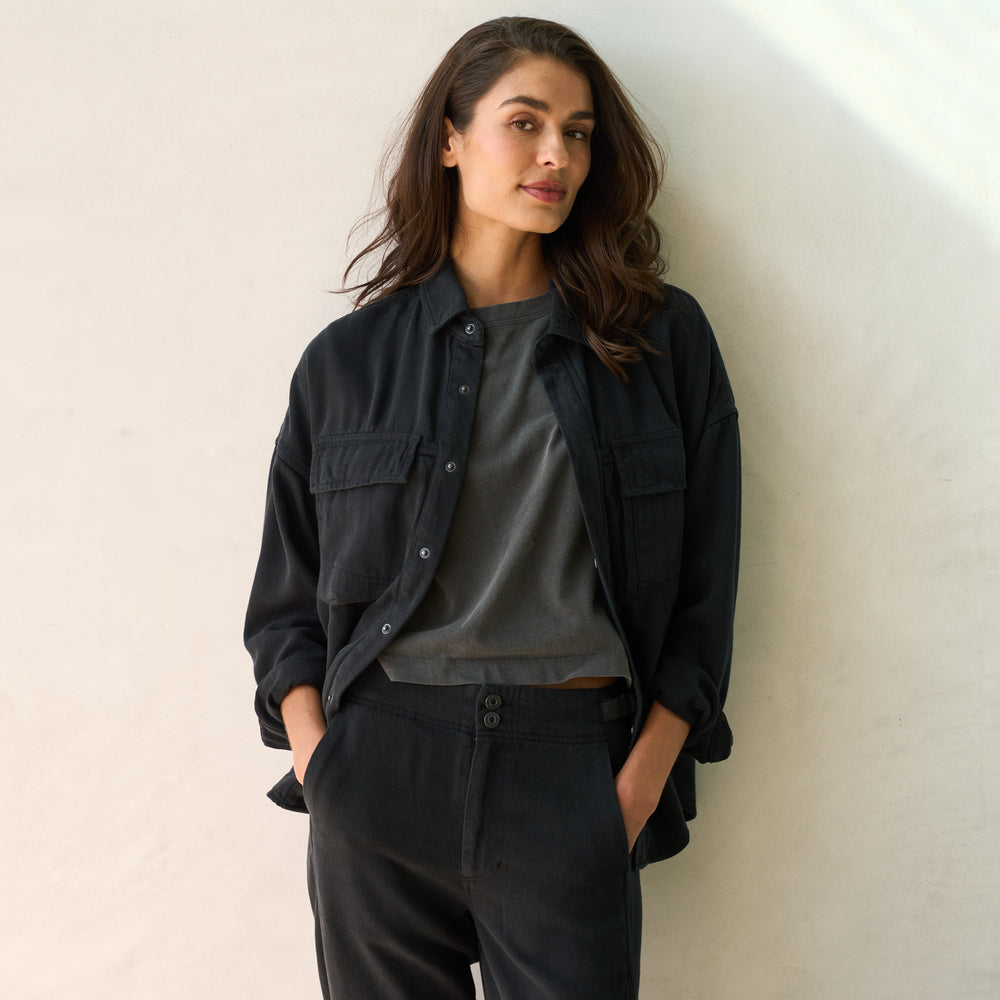 Womens Odette Drape Denim Twill Shirt Jacket WWOW0007 Washed Black