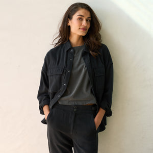 Womens Odette Drape Denim Twill Shirt Jacket WWOW0007 Washed Black
