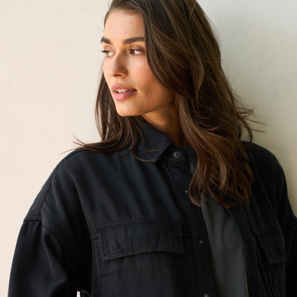 Womens Odette Drape Denim Twill Shirt Jacket WWOW0007 Washed Black