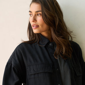 Womens Odette Drape Denim Twill Shirt Jacket WWOW0007 Washed Black