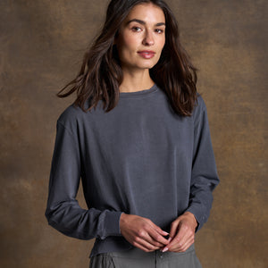 Womens Reagan Long Sleeve Boyfriend Tee WKTP0005 Blue Dusk
