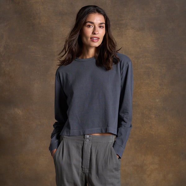Womens Reagan Long Sleeve Boyfriend Tee WKTP0005 Blue Dusk