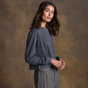 Womens Reagan Long Sleeve Boyfriend Tee WKTP0005 Blue Dusk