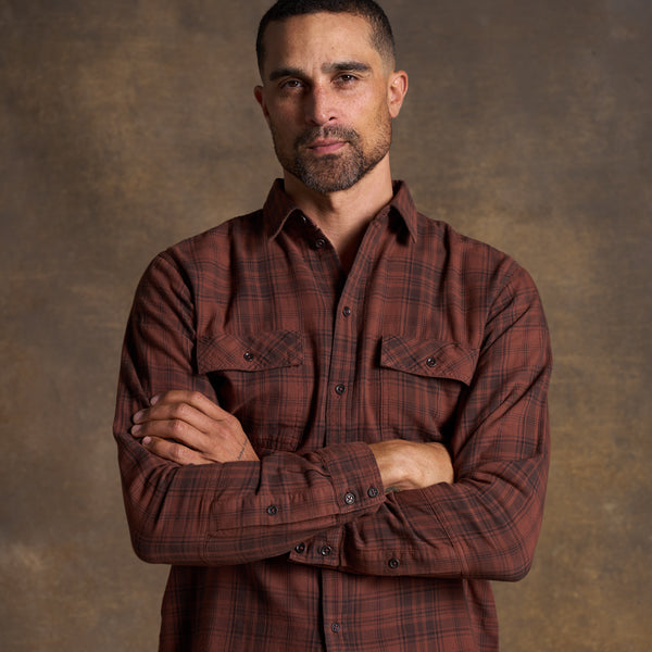 Mens Redding Long Sleeve Plaid Shirt MWTP0006 Cordovan Plaid