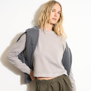 Womens Reagan Long Sleeve Boyfriend Tee WKTP0005 Ashen