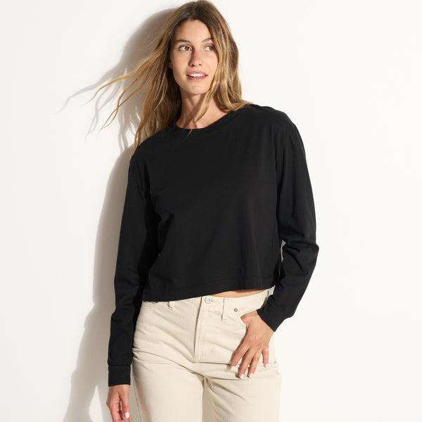 Womens Reagan Long Sleeve Boyfriend Tee WKTP0005 Black