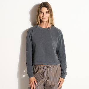 Womens Reagan Long Sleeve Boyfriend Tee WKTP0005 Blue Dusk