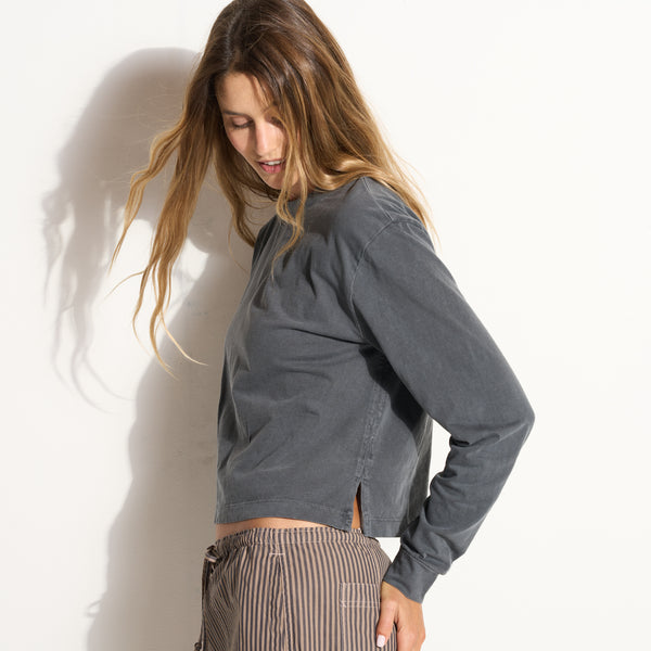 Womens Reagan Long Sleeve Boyfriend Tee WKTP0005 Blue Dusk