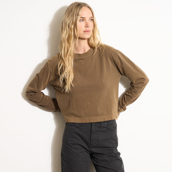 Womens Reagan Long Sleeve Boyfriend Tee WKTP0005 Olive Wood