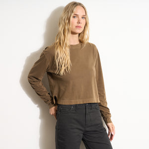 Womens Reagan Long Sleeve Boyfriend Tee WKTP0005 Olive Wood