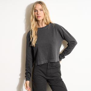 Womens Reagan Long Sleeve Boyfriend Tee WKTP0005 Faded Black