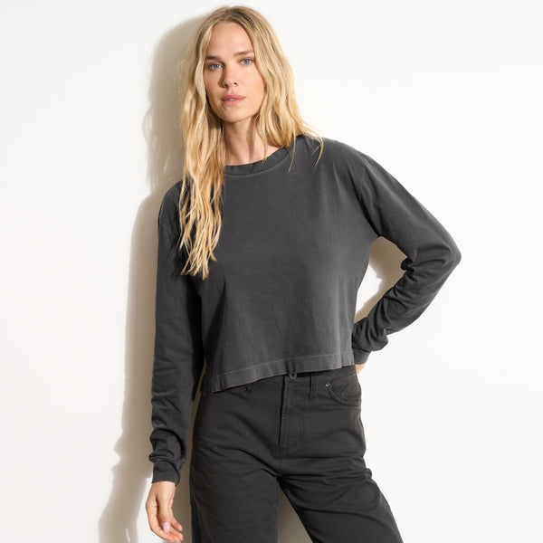 Womens Reagan Long Sleeve Boyfriend Tee WKTP0005 Faded Black
